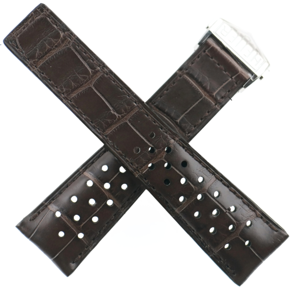 authentic heuer silverstone watch strap with heuer deployant clasp brown