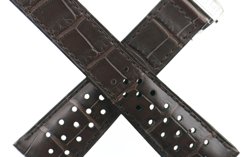 authentic heuer silverstone watch strap with heuer deployant clasp brown