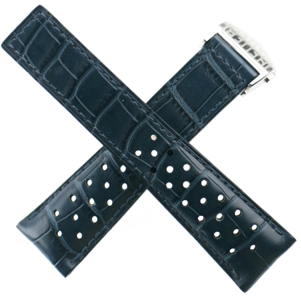 authentic heuer silverstone watch strap with heuer deployant clasp blue