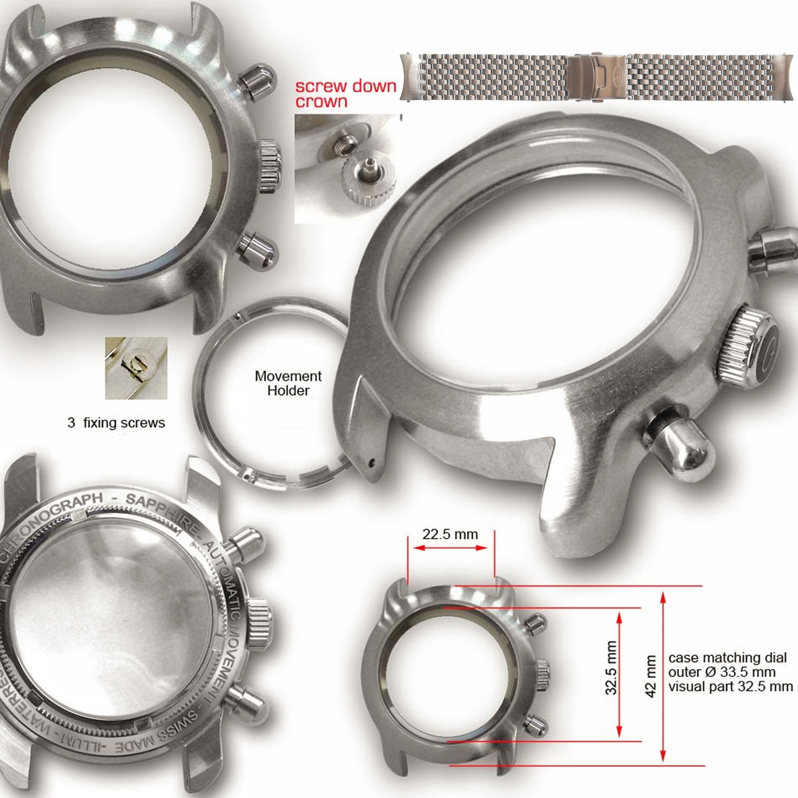 ANGULAR MOMENTUM ETA 7750 Automatic Chronograph Watch Case and Bracelet ANGULAR MOMENTUM ETA 7750 Automatic Chronograph Watch Case and Bracelet