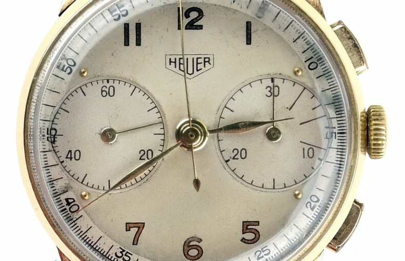 HEUER "Big Eyes" Valjoux 23 Chronograph Solid Gold from 1940s