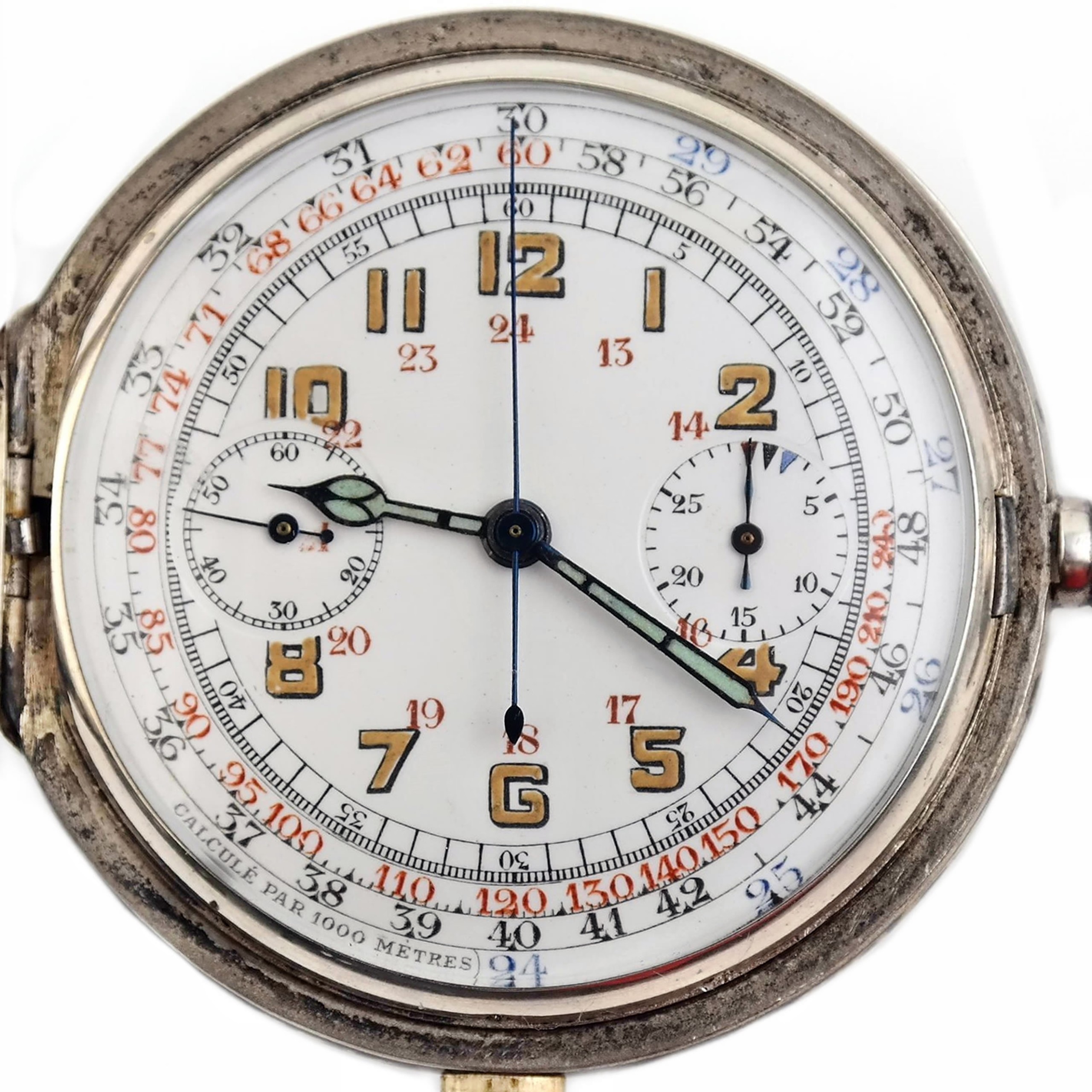 Single Pusher Column Wheel Chronograph Vintage Silver Pocket Watch