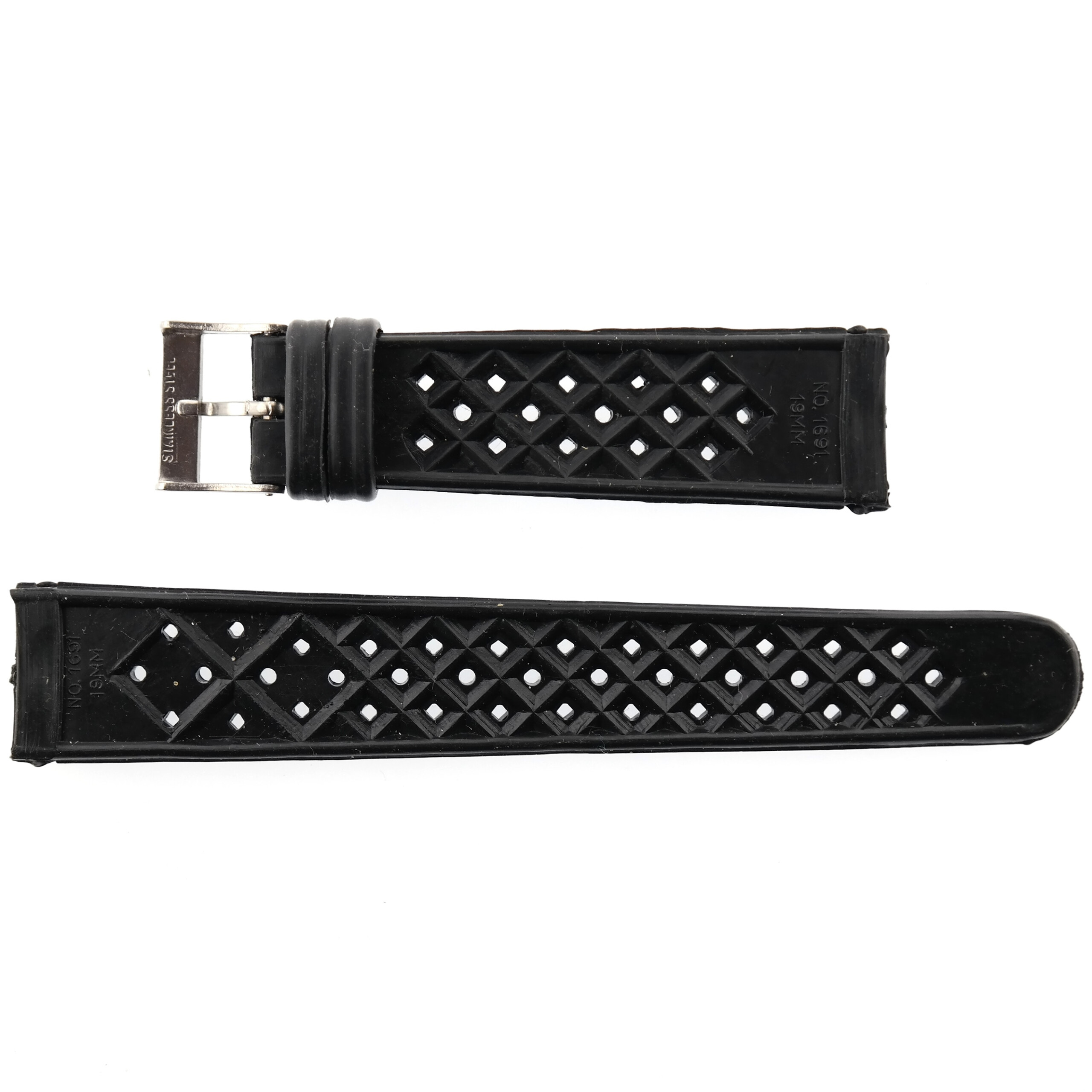 Vintage Natural Rubber Watch Strap - 1691 - 19 mm - Black - Swiss Made